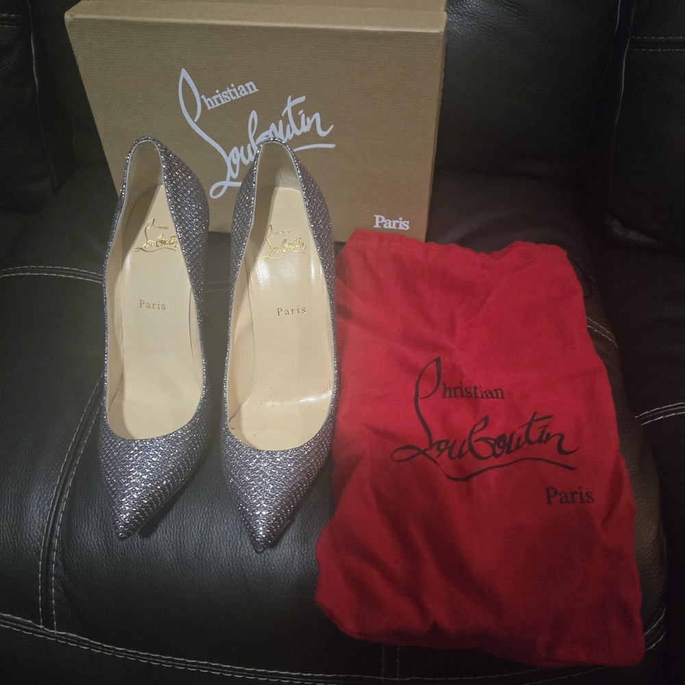 Christian Louboutin Glitter Pointed Toe Pumps in Silver